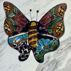 Ceramic butterfly 5” authentic Mexican fine Talavera hand painted
